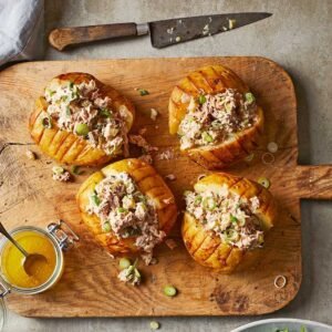 TUNA MAYO BAKED POTATOES